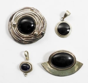 (4) STERLING MEXICO & ISARAEL GEMSTONE PENDANTS