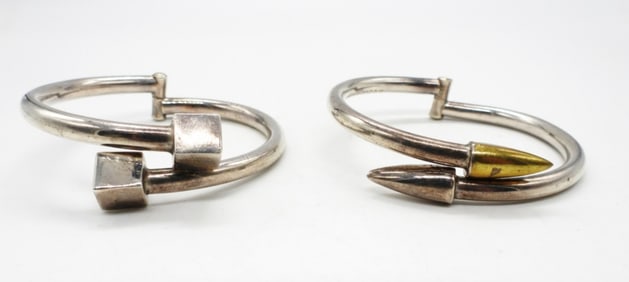 2 STERLING HINGED BRACELETS