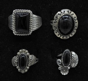 4 STERLING ONYX RINGS