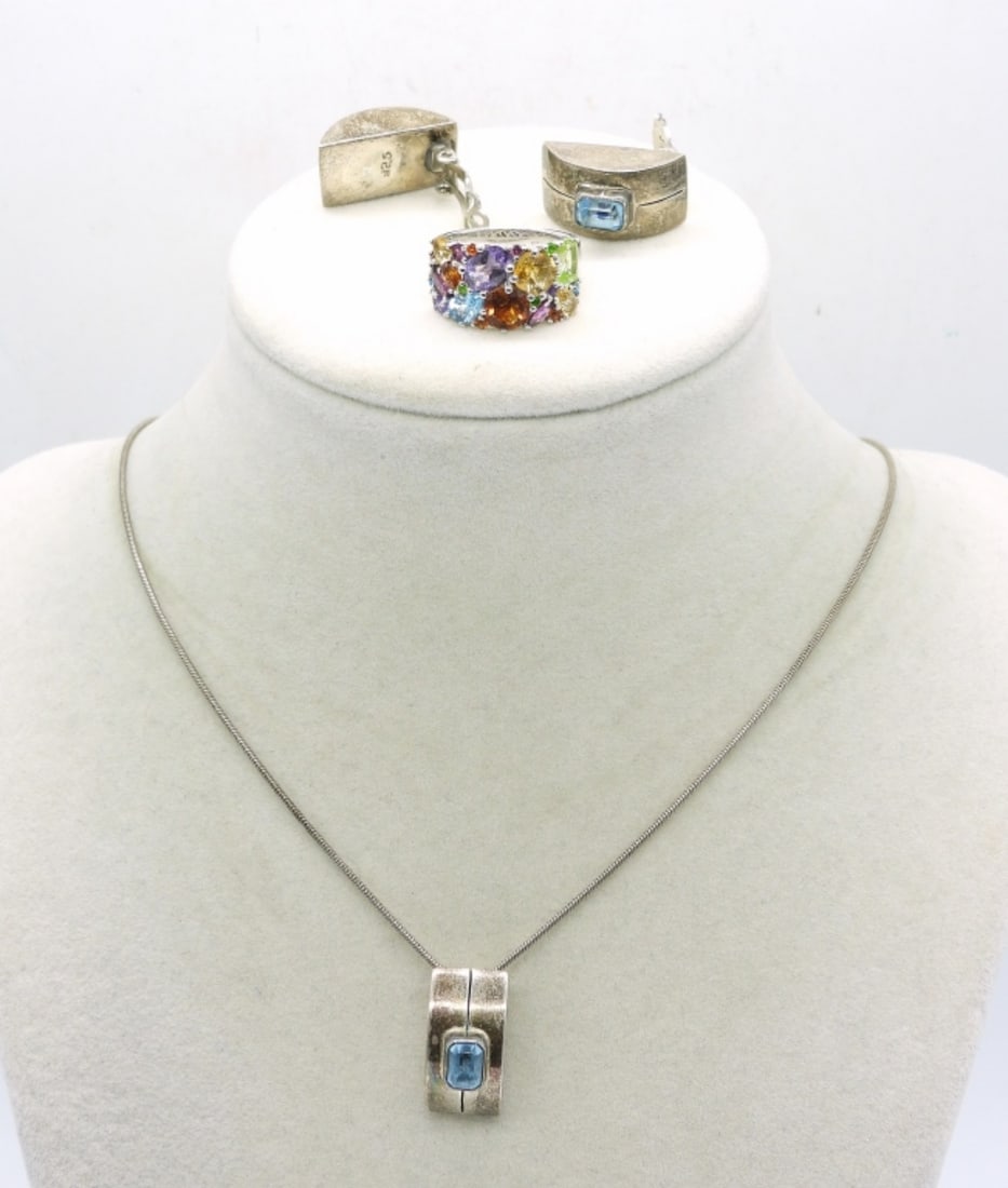 VINTAGE AQUAMARINE STERLING SET (1 of 4)