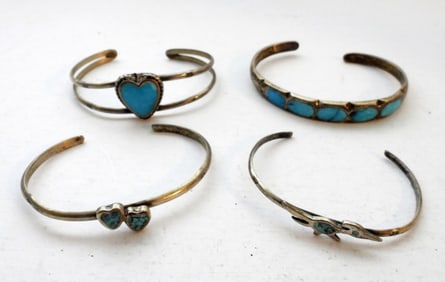 (4) STERLING TURQUOISE CUFF BRACELETS