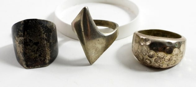 (3) LARGE STERLING SILVER FASHION RINGS