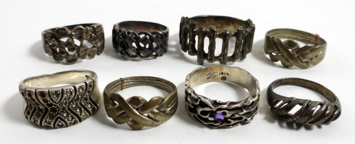 (8) LARGE STERLING SILVER FASHION RINGS