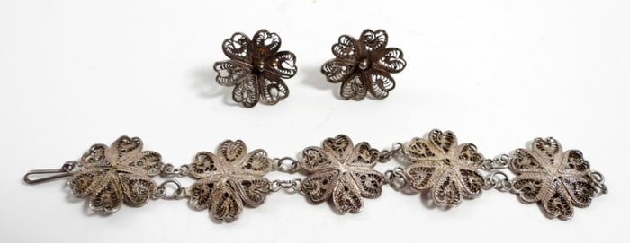 ANTIQUE STERLING EARRINGS & BRACELET