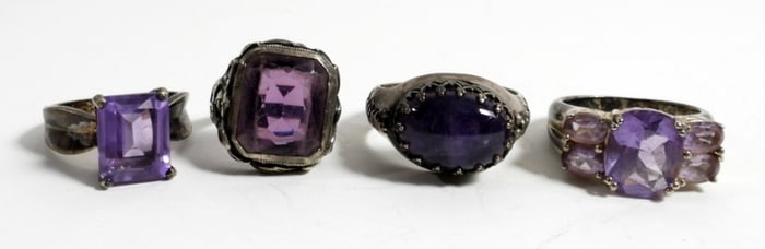 (4) STERLING SILVER & PURPLE STONE RINGS