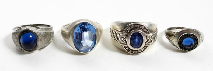 (4) STERLING SILVER BLUE GEMSTONE RINGS
