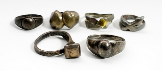 (6) ANTIQUE LARGE CHUNKY STERLING RINGS