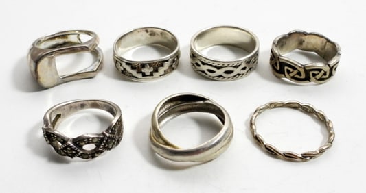 (7) STERLING SILVER MARCASITE RINGS