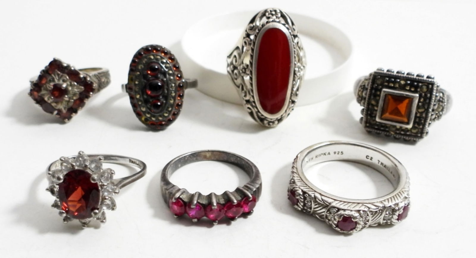 (7) STERLING SILVER & RED STONE RINGS (1 of 3)