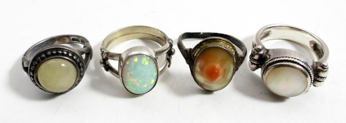 (4) STERLING SILVER CENTER STONE RINGS