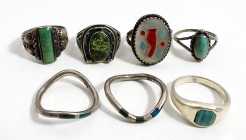 (7) STERLING & TURQUIOSE VINTAGE RINGS