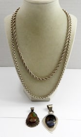 (2) LARGE NATURAL STONE .925 PENDANTS