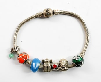 STERLING PANDORA BRACELET w/CHARMS