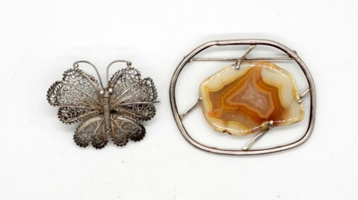 (2) VINTAGE STERLING SILVER BROOCHES