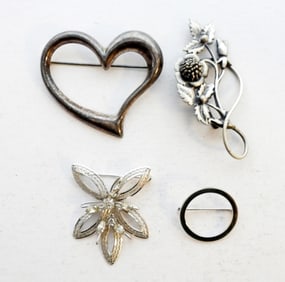 (4) STERLING SILVER BROOCH PINS