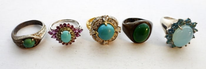 (5) STERLING TURQUOISE & GEMSTONE RINGS