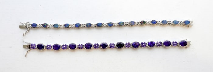 (2) PURPLE GEMSTONE TENNIS BRACELETS