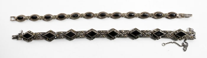 (2) MARCASITE / BLACK ONYX 925 BRACELETS