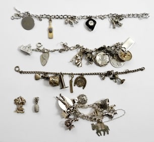 (4) STERLING CHARM BRACELETS w/CHARMS