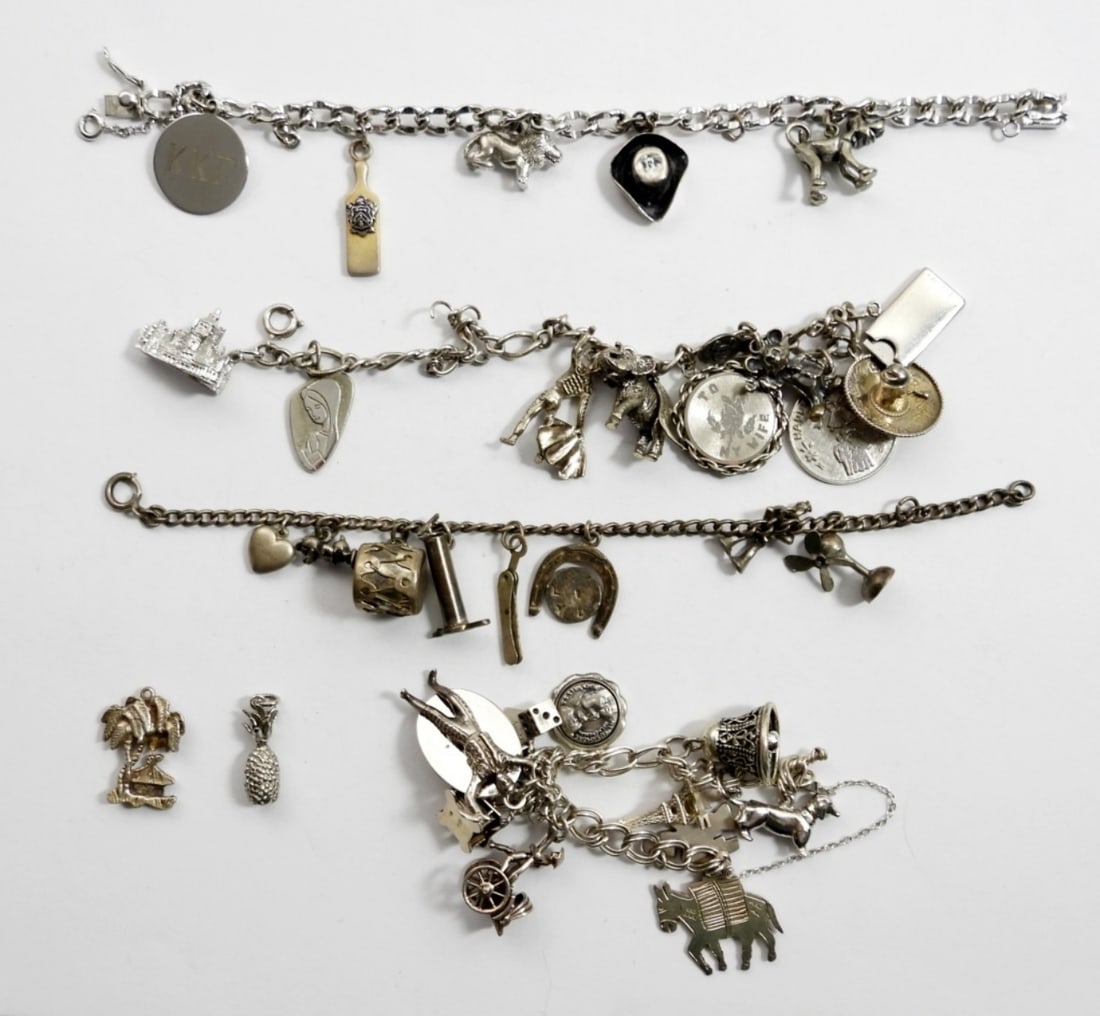 (4) STERLING CHARM BRACELETS w/CHARMS (1 of 3)