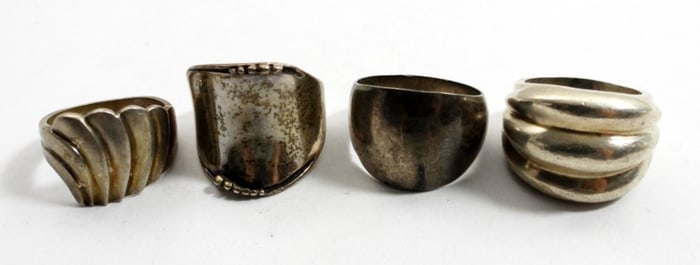 (4) WIDE BAND STERLING RINGS