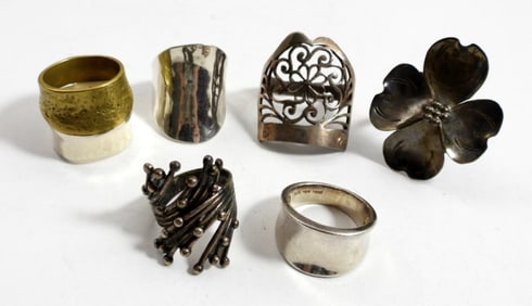 (6) TALL STYLE STERLING RING LOT