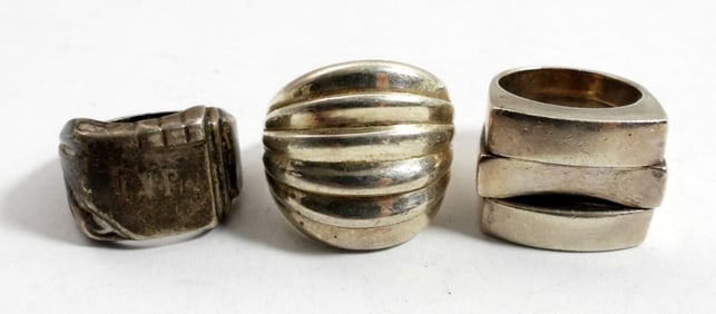 (3) THICK STERLING RINGS (1) ANTIQUE