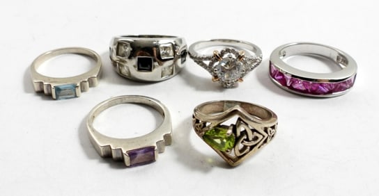 (6) FASHION RINGS with STONES 925