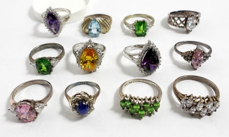 (12) STERLING FASHION RING LOT