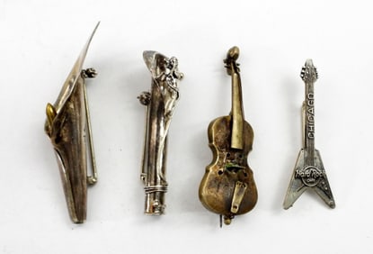 (4) VTG STERLING PINS - LILY & CELLO