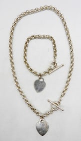STERLING HEART NECKLACE AND BRACELET SET