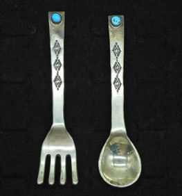 VTG TURQUOISE BABY SPOON FORK 925