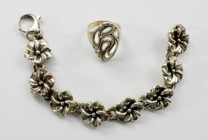 STERLING BRACELET AND RING LOT