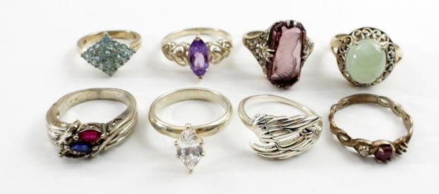 (8) GORGEOUS RING LOT .925