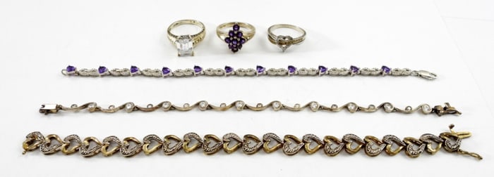 STERLING TENNIS BRACELET AND RING LOT