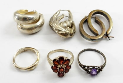 PRETTY (3)EARRING AND (3)RING LOT .925