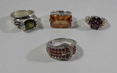 (4) STERLING FASHION RINGS w/STONES