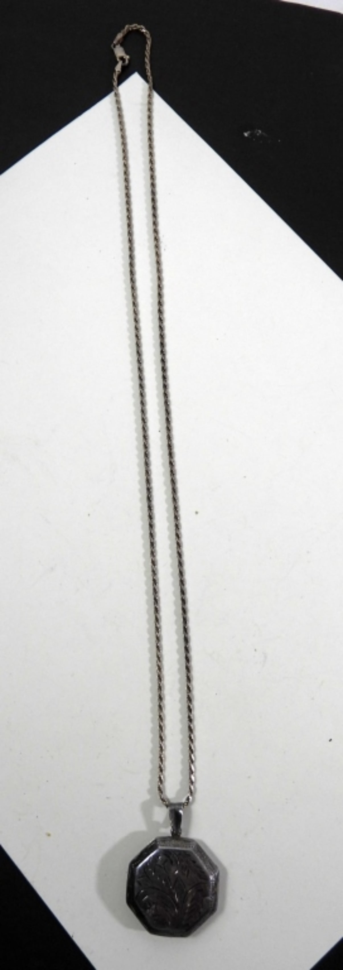 ANTIQUE STERLING LOCKET with CHAIN: 23" CHAIN (9 DWT)