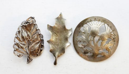 (3) STERLING SILVER BROOCH PINS