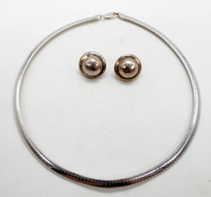 STERLING OMEGA NECKLACE & EARRINGS