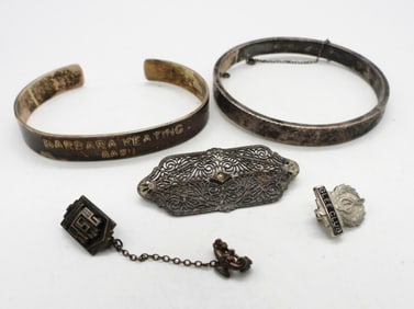 VINTAGE STERLING PINS & BRACELETS