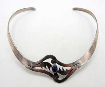 MEXICO 925 CHOKER W/BLUE GEMSTONE