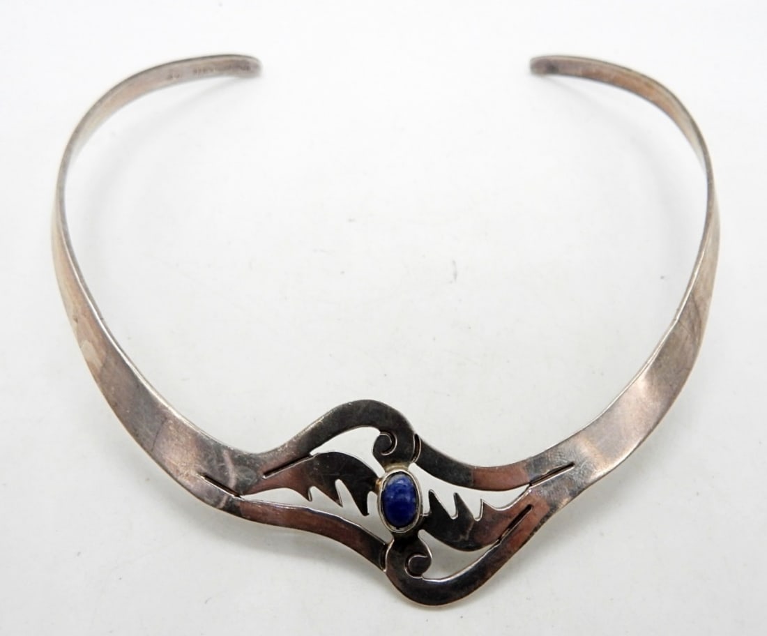 MEXICO 925 CHOKER W/BLUE GEMSTONE: 32DWT, STAMPED MEXICO 925, 5"WIDE