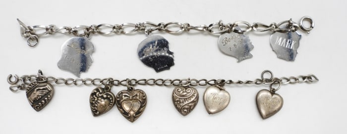 2 VINTAGE STERLING CHARM BRACELETS