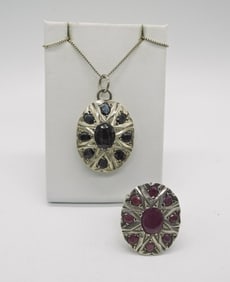 NATURAL RUBY & SAPPHIRE SET-STERLING