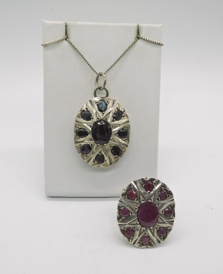 NATURAL RUBY & SAPPHIRE SET-STERLING (1 of 5)