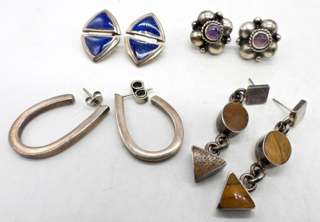 Vintage Sterling Earrings: Various styles and colors. Stud back, screw back, and clip-on style. (DWT 32.6)