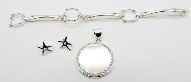 STERLING PENDANT, BRACELET, EARRING SET