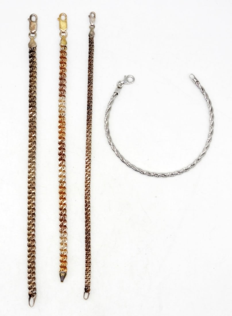 (4) STERLING FASHION BRACELETS: (3) 7 1/2" (1) 7" (25 DWT)