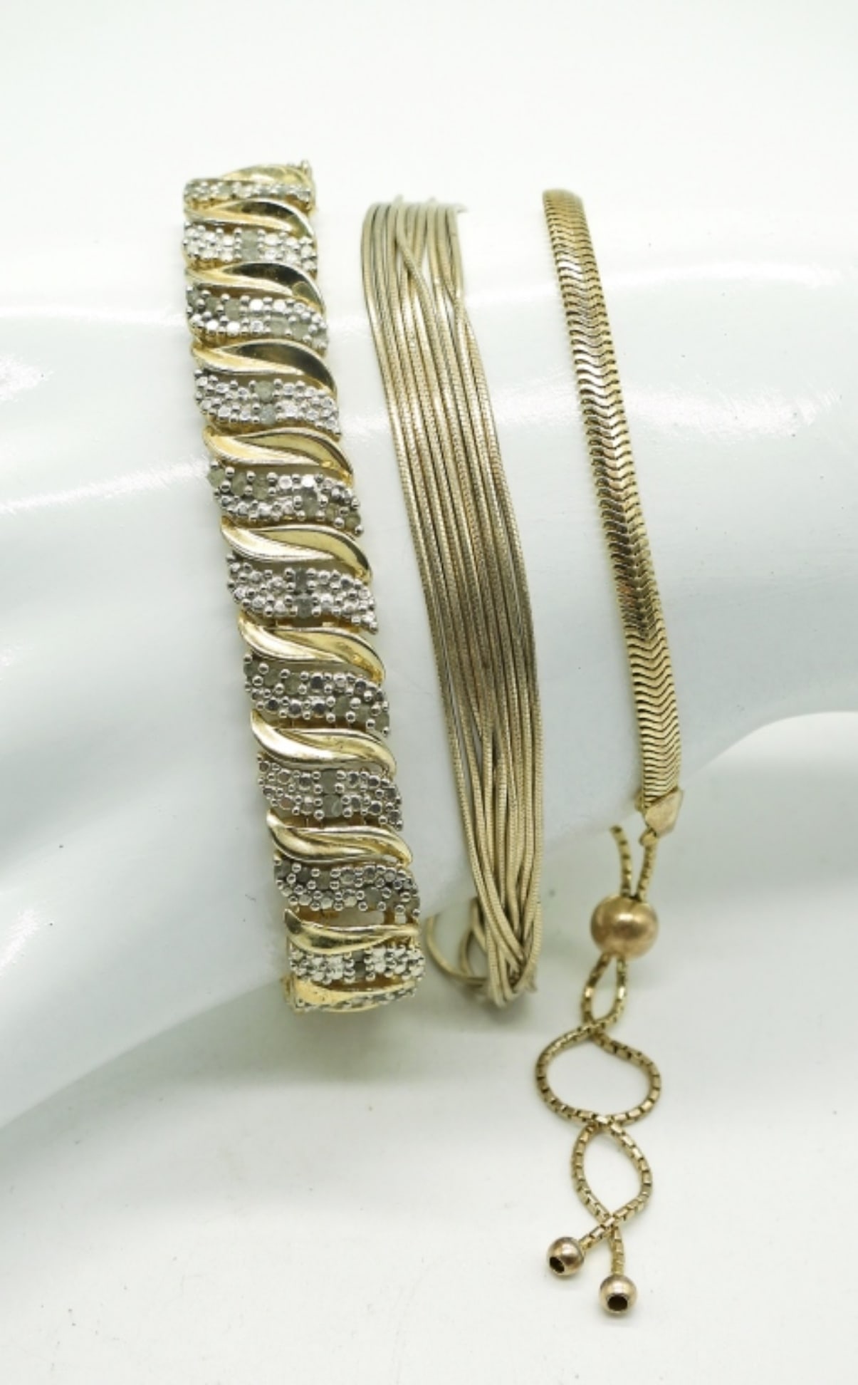 925 Gold Tone Bracelets: Two 7.5 inch Gold Tone 925 Bracelets & One 7.5 inch Gold Tone Tennis Bracelet - DWT 21.3